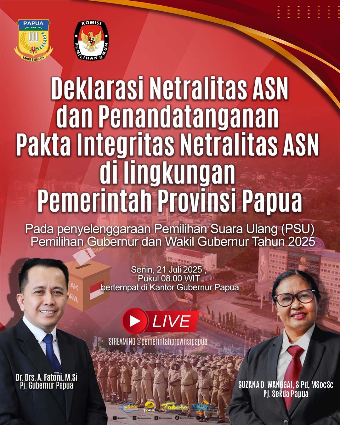 Deklarasi Netralitas ASN dan Penandatanganan Pakta Integritas Netralitas ASN di Lingkungan Pemerintah Provinsi Papua